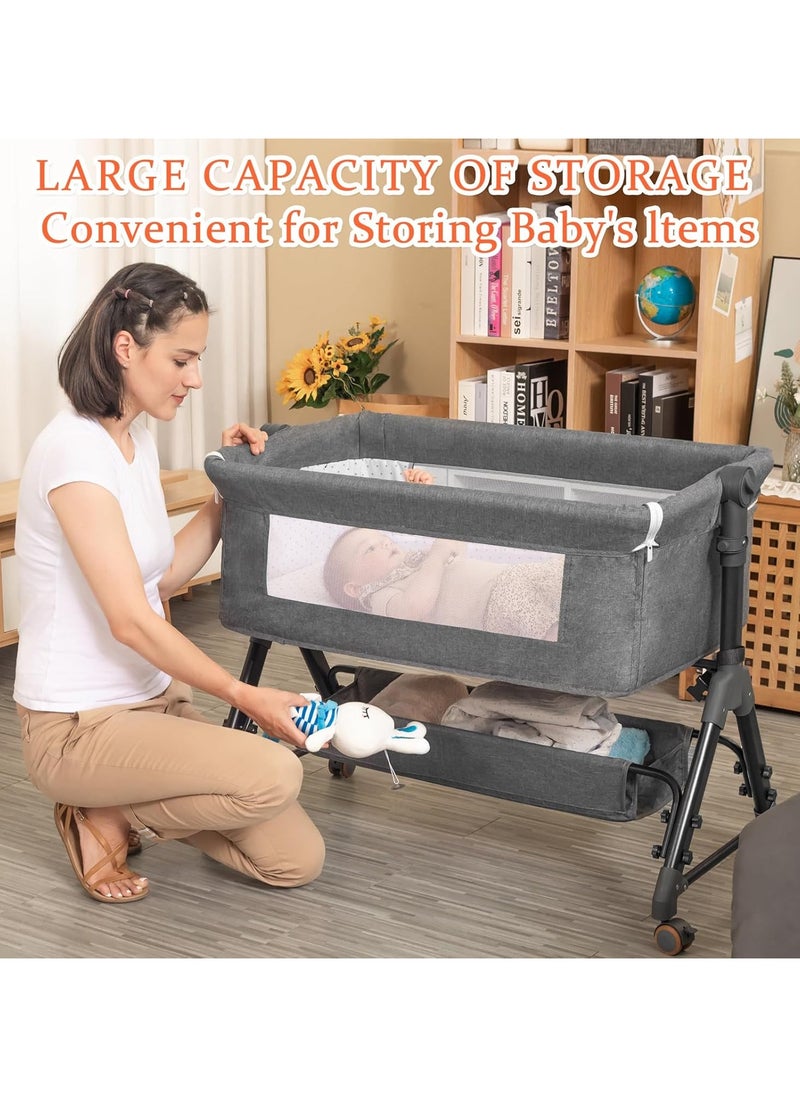 Generic Bassinet 4-in-1 Folding Bassinet for Babies with Storage Basket Bedside, Adjustable 5-Level Height Baby Bed to Babies Cradle for Infant  - Image 3