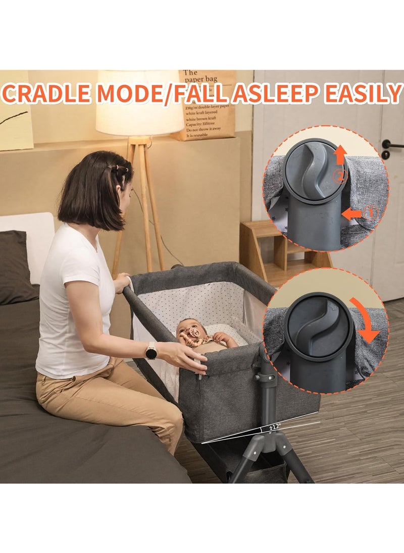 Generic Bassinet 4-in-1 Folding Bassinet for Babies with Storage Basket Bedside, Adjustable 5-Level Height Baby Bed to Babies Cradle for Infant  - Image 5