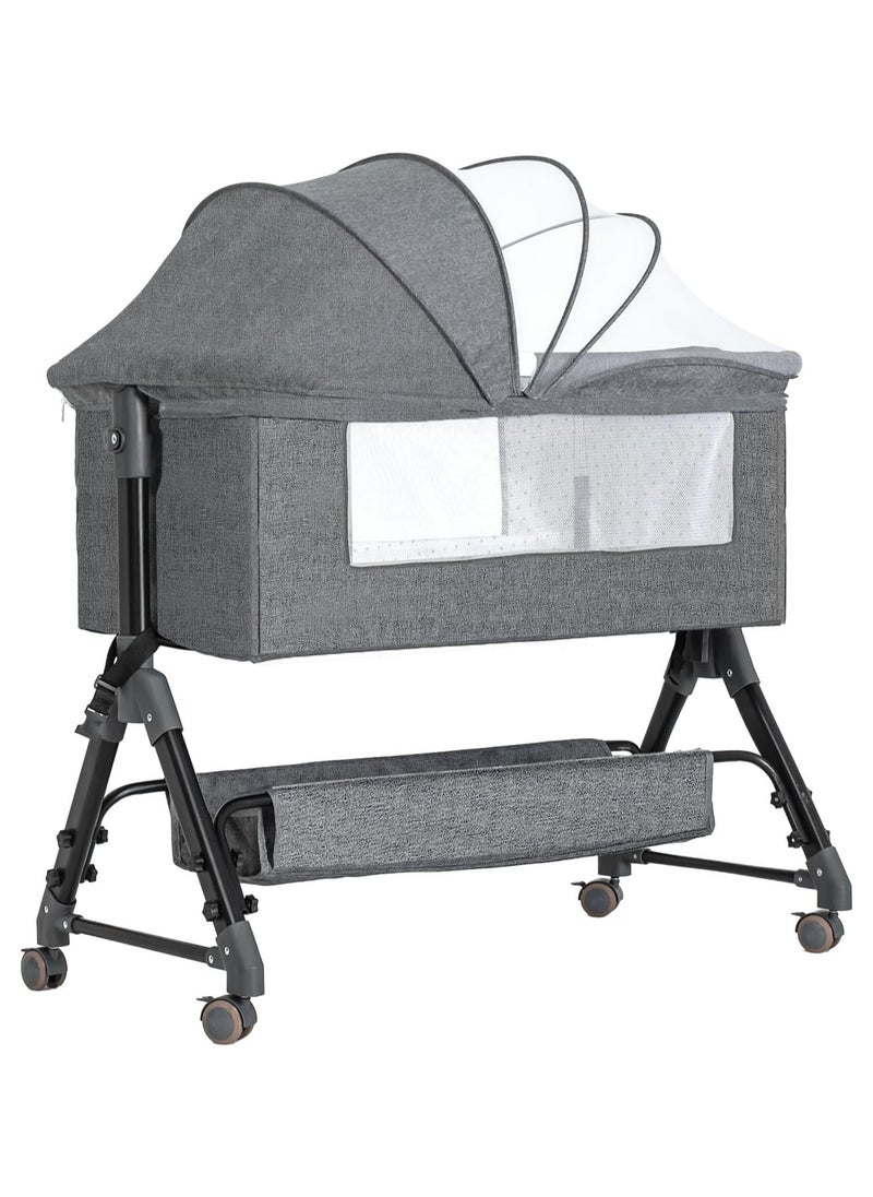 Generic Bassinet 4-in-1 Folding Bassinet for Babies with Storage Basket Bedside, Adjustable 5-Level Height Baby Bed to Babies Cradle for Infant  - Image 1