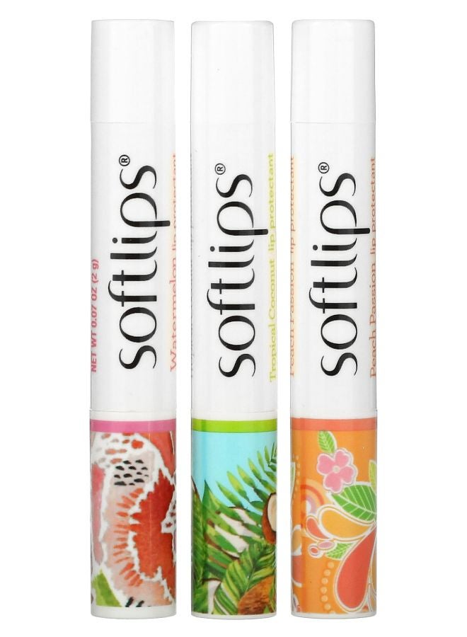 Softlips Lip Protectant Watermelon Tropical Coconut Peach Passion 3 Pack 0.07 oz (2 g) Each