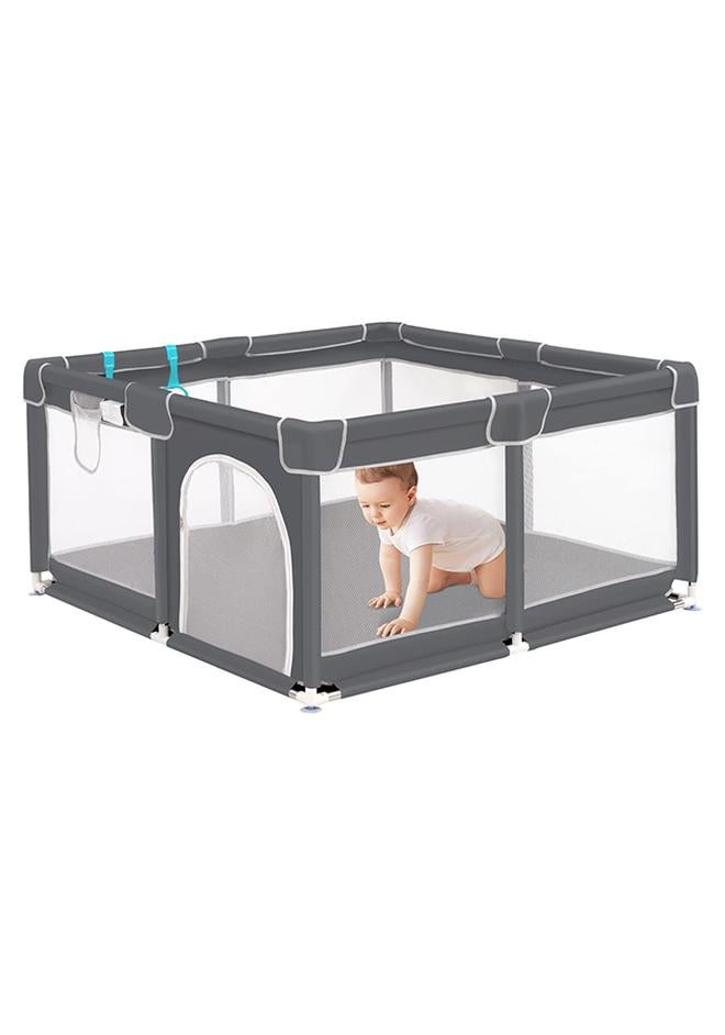 SKY-TOUCH Baby Extra Large Playard, Portable Indoor Outdoor Toddlers Safety Play Yard Activities with Breathable Mesh & Zipper Door, Grey, 120 CM X 120 CM - Image 1