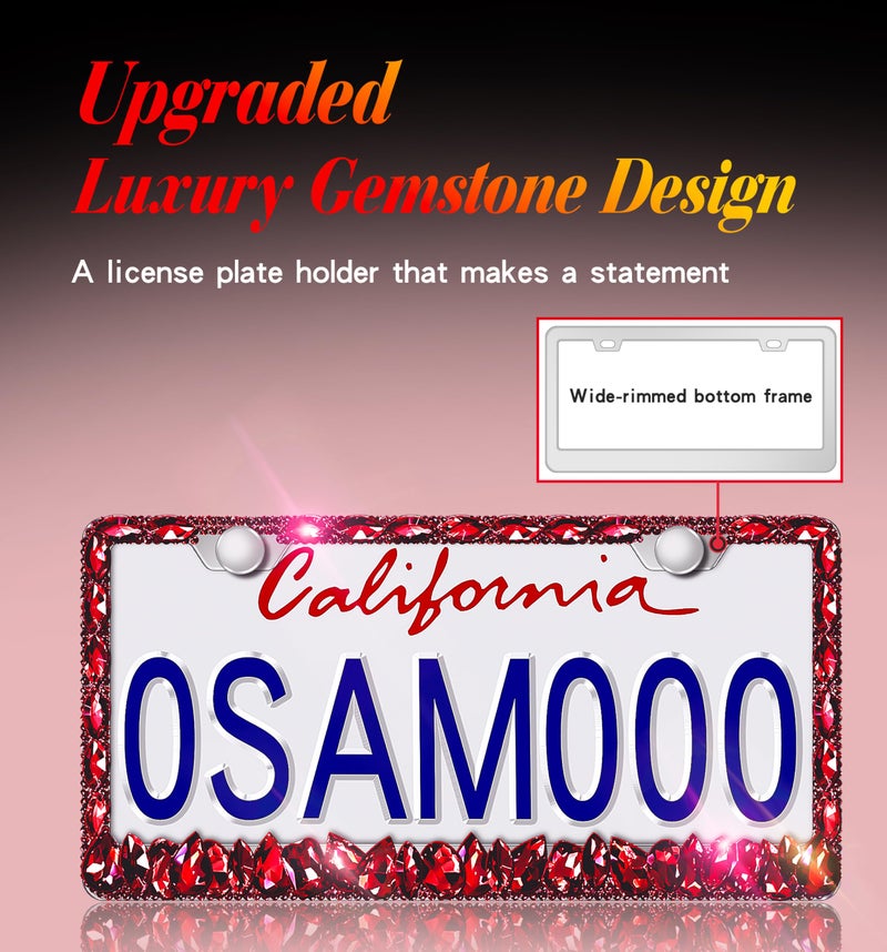 Murimt Bling License Plate Frame 1 Pack Rhinestone Bedazzled License Plate Over | Holder Sparkly Diamond Stainless Steel Frame ï¼ˆCPJ-03-Red 1 Packï¼‰ - Image 3