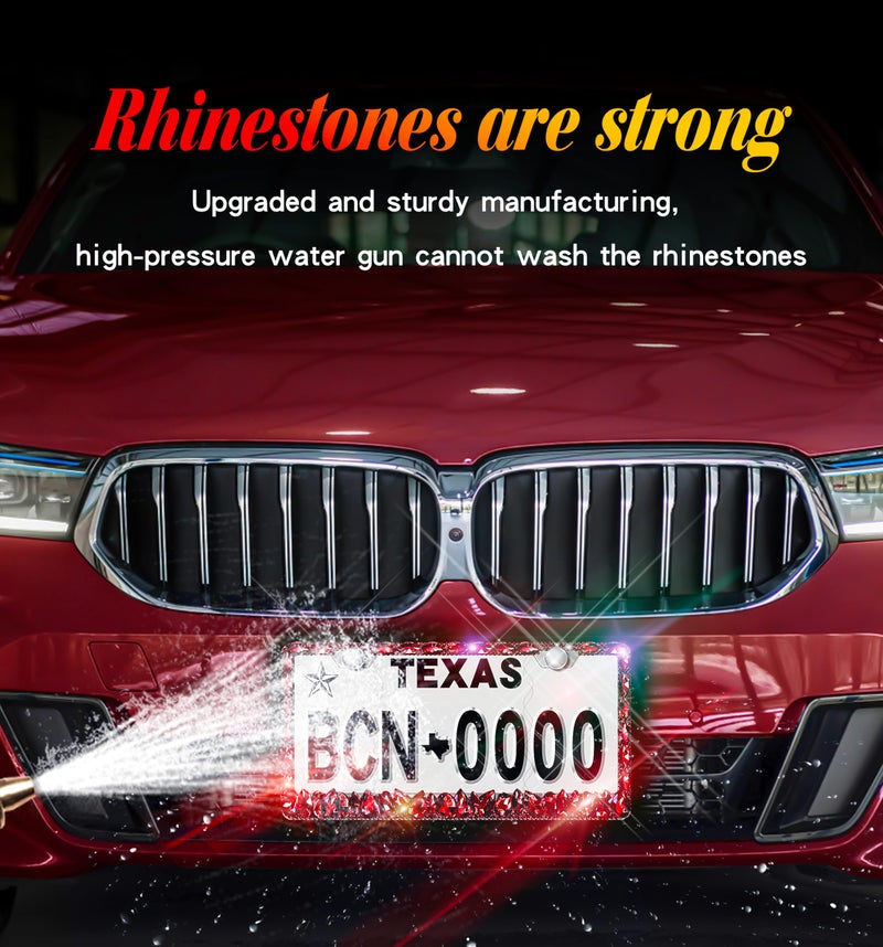 Murimt Bling License Plate Frame 1 Pack Rhinestone Bedazzled License Plate Over | Holder Sparkly Diamond Stainless Steel Frame ï¼ˆCPJ-03-Red 1 Packï¼‰ - Image 5