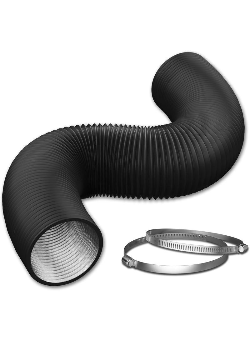 HYITCL 12 Inch Flexible Ducting Hose 8 Feet Black Aluminum Ducting -4 Layer Protection Dryer Vent Hose for HVAC Heating Cooling Ventilation and Exhaust, 2 Clamps Included - Image 1