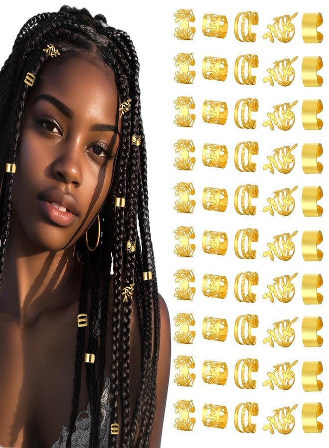 Pmeixcy 50 Pieces Gold Hair Jewelry for Braids, Loc Jewelry for Dreadlocks Jewelrys Accessories Metal Gold Rings Cuffs Clip Hair Braids Decorations for Women and Girls - Image 1