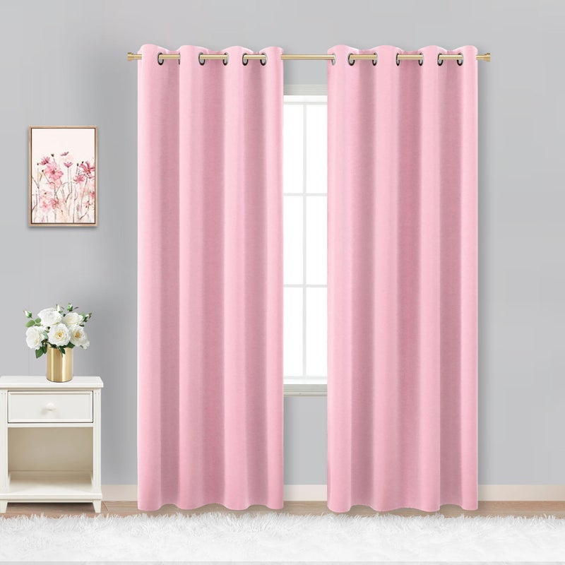 Pink Blackout Curtains for Girls BedroomCute Nursery Black Out Curtain 84 Inches Long 2 Panels Grommet Light Weight Girly Cottage Core Curtains for Teen Girl Room Decor