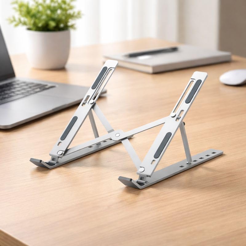 ELITEWAVE Laptop Stand | 7-Angle Height Adjustable Foldable Riser for MacBook | Universal (for All Laptops & Notebooks) Portable & Sturdy Holder (Silver) - Image 4