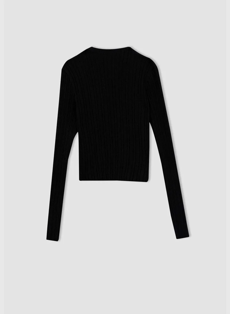 ديفاكتو Tie Front Long Sleeve Cropped Cardigan