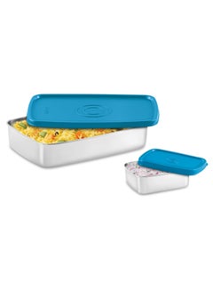 Milton MILTON Steel Pro Lunch Sr. Stainless Steel Container, set of 2 (1020ml, 195ml) Blue  - Image 1