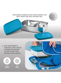 Milton MILTON Steel Pro Lunch Sr. Stainless Steel Container, set of 2 (1020ml, 195ml) Blue  - Image 4