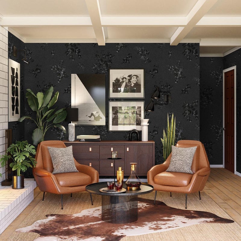 Lativo Black Peel and Stick Wallpaper 118inL 17.7inW Black Silk Embossed Floral Contact Paper for Cabinets Drawers Furniture Textured Flower Removable Wallpaper for Kitchen Bathroom Waterproof Thicken - Image 4