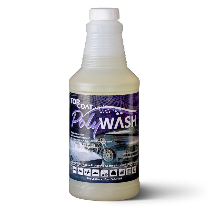 TopCoat PolyWash Concentrated, PH-Neutral Car Wash Soap, Leaves a Hydrophobic Barrier and Prevents Water Spots, Use as Foam Cannon Soap, 16 oz Car Soap Bottle - Image 1