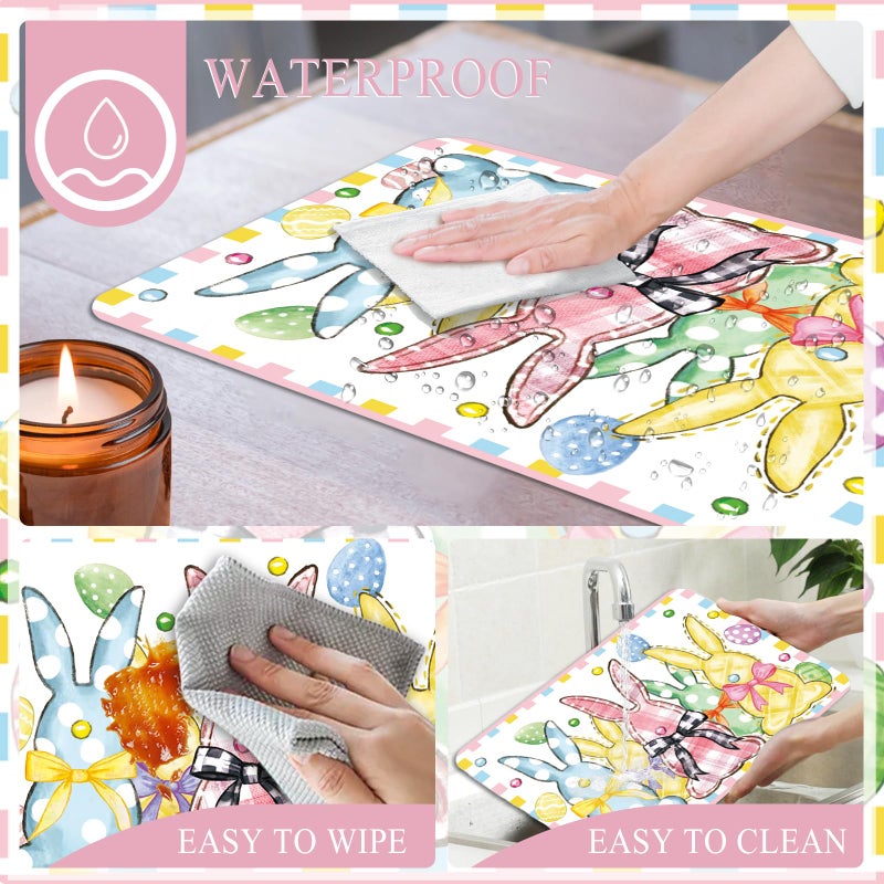 KOPOOEOE 6 Pcs Easter Placemats, 11x16 Inch Plastic Bunny Eggs Bow Placemats Spring Seasonal Washable Table Mats for Party Kitchen Dining Decoration - Image 3