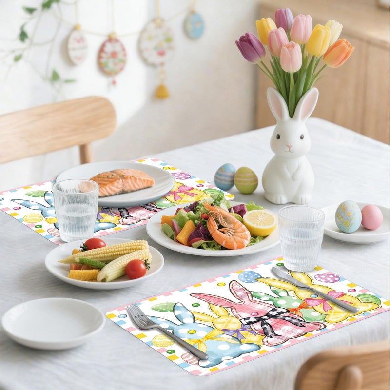 KOPOOEOE 6 Pcs Easter Placemats, 11x16 Inch Plastic Bunny Eggs Bow Placemats Spring Seasonal Washable Table Mats for Party Kitchen Dining Decoration - Image 5