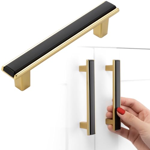 BEROSSA Black and Gold Cabinet Pulls Matte Black and Gold Kitchen Cabinet Handles, 5 Pack 3-3/4 Inch, 2281 Two Tone Hardware for Cabinets Drawers Bedroom Dresser Cupboard Bathroom Vanity - Image 1