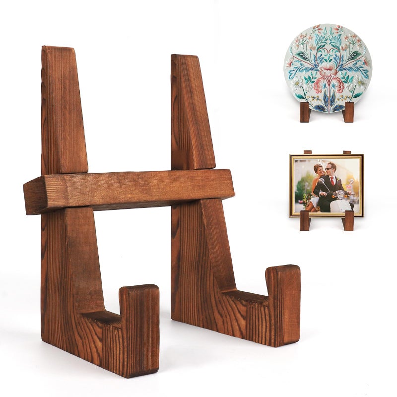 DEBETOOL Wooden Plate Stand - 8.8inch Wood Plate Holder Stand for Display, Rustic Wooden Picture Frame Holder Stand, Decorative Table Top Easels for Display - Image 1
