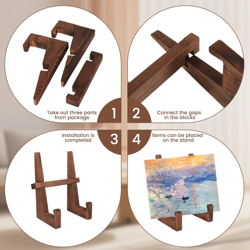 DEBETOOL Wooden Plate Stand - 8.8inch Wood Plate Holder Stand for Display, Rustic Wooden Picture Frame Holder Stand, Decorative Table Top Easels for Display - Image 3