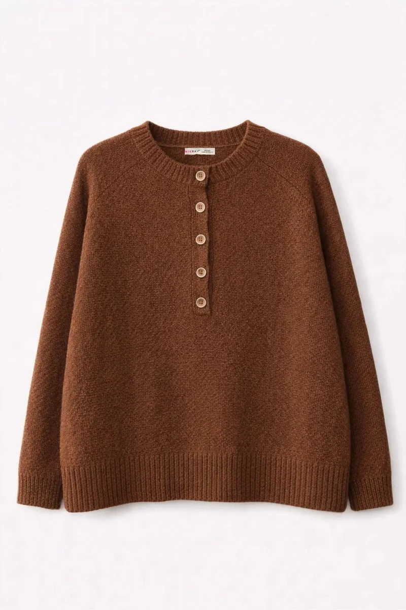 ميكسراي MIXRAY Women's Crew Neck Button Sweater