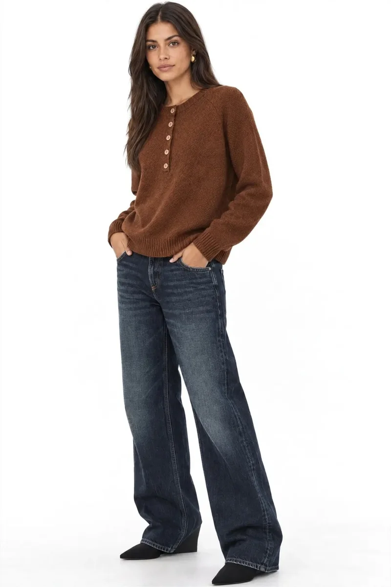 ميكسراي MIXRAY Women's Crew Neck Button Sweater