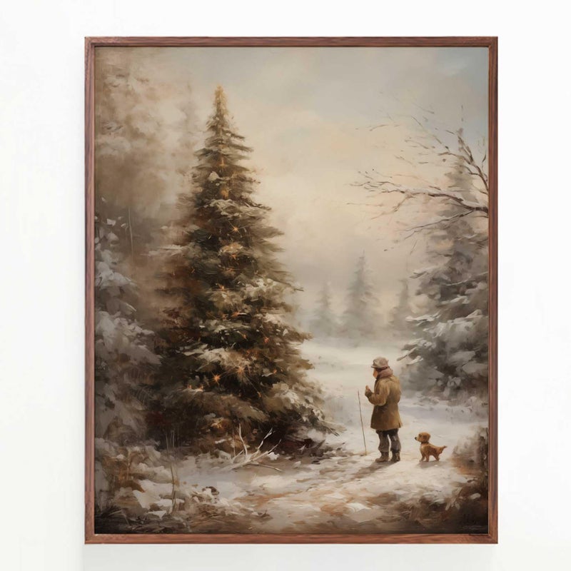 ZEARPT Christmas Vintage Painting Print Winter Rustic Wall Art Farmhouse Christmas Holiday Decor Print Country Christmas Wall Art - Image 3