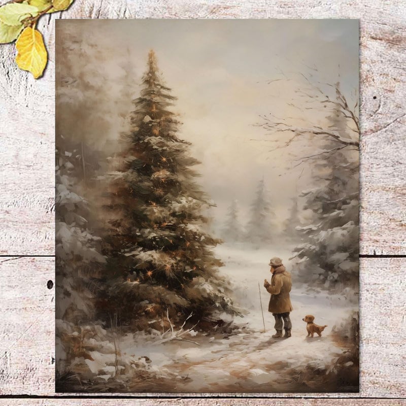 ZEARPT Christmas Vintage Painting Print Winter Rustic Wall Art Farmhouse Christmas Holiday Decor Print Country Christmas Wall Art - Image 1