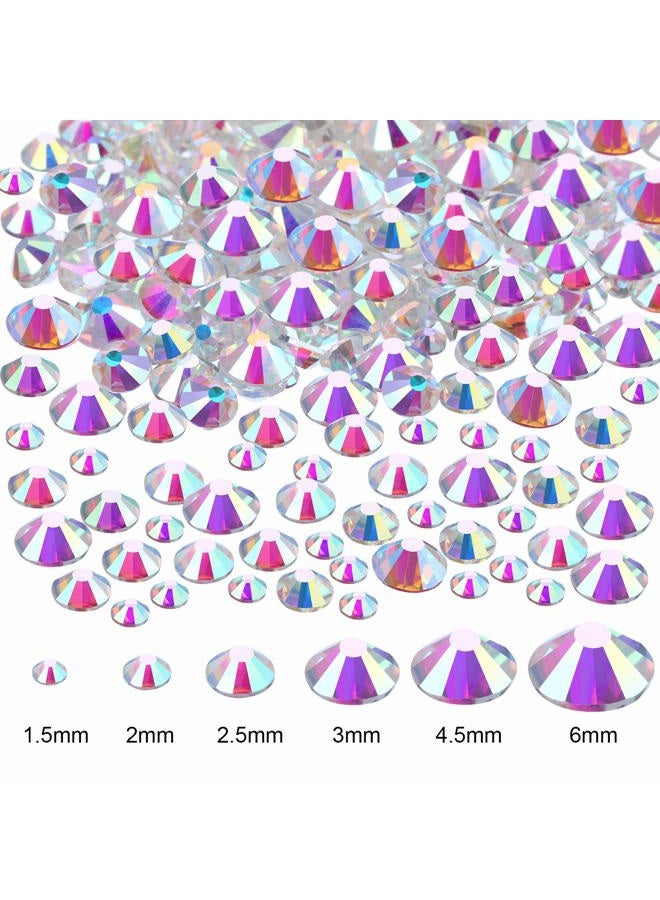 TecUnite 2000 Pieces Flat Back Gems Rhinestones 6 Sizes (1.5-6 Mm) Round Crystal Rhinestones with Pick up Tweezer and Rhinestones Picking Pen for Crafts Nail Clothes Shoes Bags DIY Art (Clear AB) - Image 2