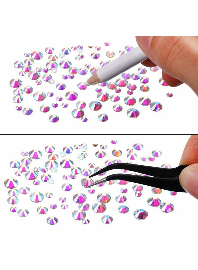 TecUnite 2000 Pieces Flat Back Gems Rhinestones 6 Sizes (1.5-6 Mm) Round Crystal Rhinestones with Pick up Tweezer and Rhinestones Picking Pen for Crafts Nail Clothes Shoes Bags DIY Art (Clear AB) - Image 3
