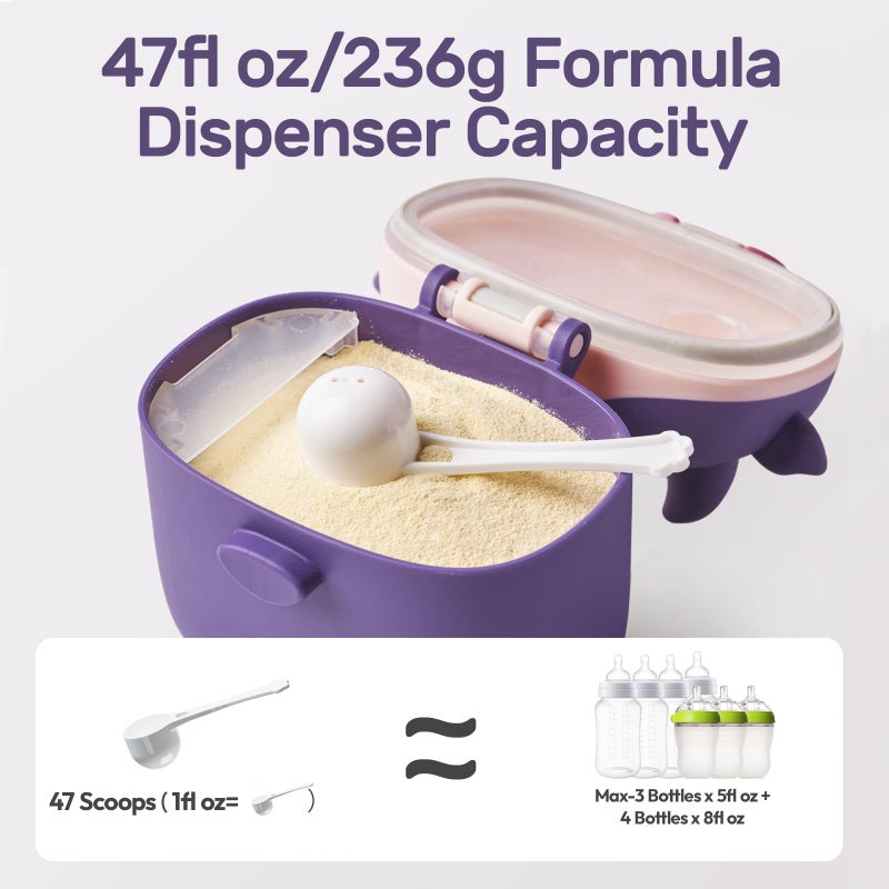 NCVI Baby Formula Dispenser On The Go, Formula Container To Go, Formula Holder for Travel, Outdoor Picnic with Baby Infant, Portable Container for Milk Powder, Snacks, Candy, Fruits (Purple) - Image 2