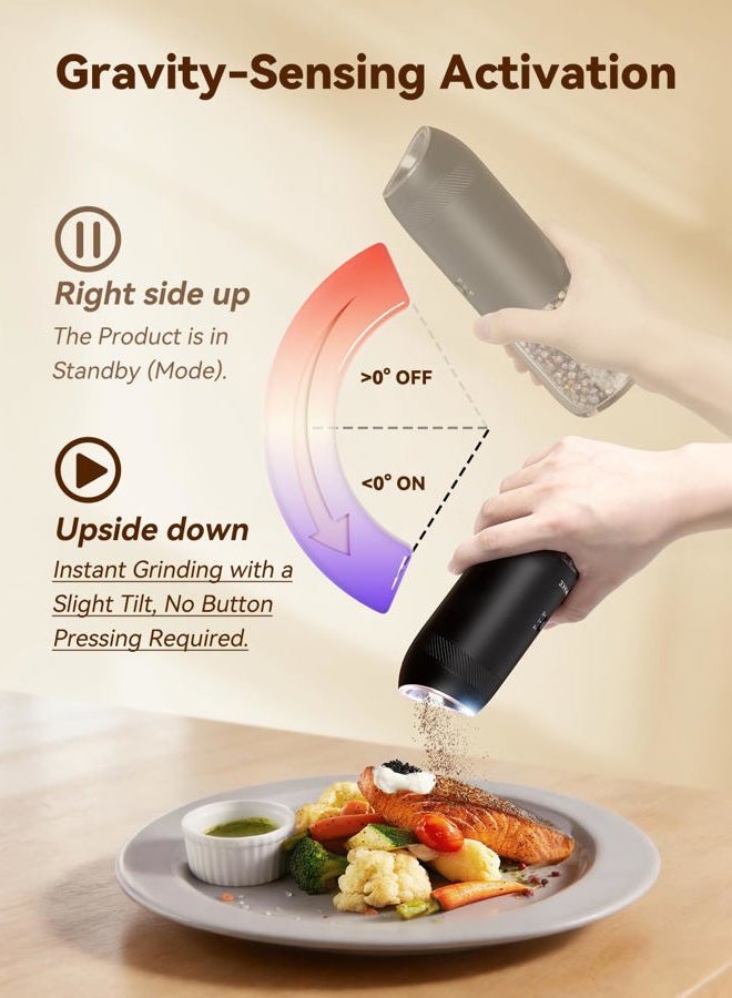 WONMAKE Gravity Electric Salt and Pepper Grinder Set with Charging Base, Automatic Salt and Pepper Mill, 6-Level Adjustable Coarseness, Dual Speed, and Large 5.95oz Capacity - Image 3