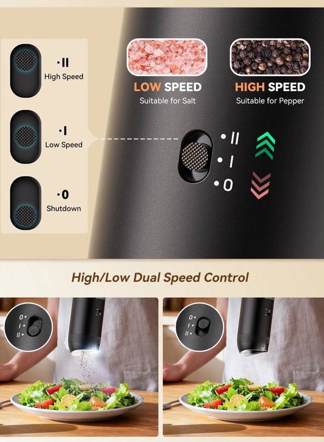 WONMAKE Gravity Electric Salt and Pepper Grinder Set with Charging Base, Automatic Salt and Pepper Mill, 6-Level Adjustable Coarseness, Dual Speed, and Large 5.95oz Capacity - Image 4