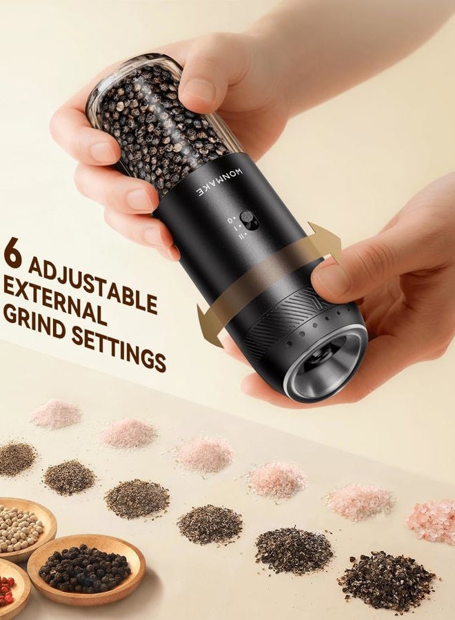 WONMAKE Gravity Electric Salt and Pepper Grinder Set with Charging Base, Automatic Salt and Pepper Mill, 6-Level Adjustable Coarseness, Dual Speed, and Large 5.95oz Capacity - Image 5