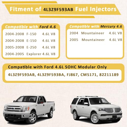 Pjvmvo FJ867 OE 8Cyl 46L Fuel InjectorsCompatible withFord F150 Explorer E150 E250 2004 2005 2006 2007 2008Compatible withMercury 46 Mountaineer 4L3Z9F593AB CM5171 4 Holes Set of 8 - Image 3