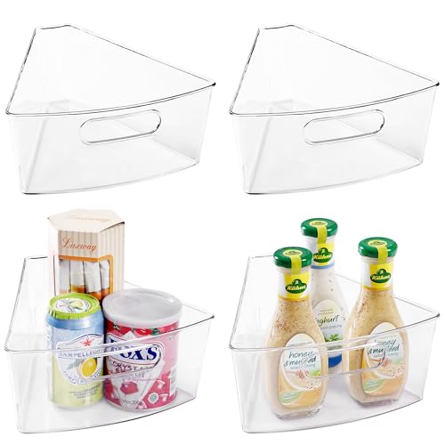Oubonun Lazy Susan Organizers Set of 4, 10.2”x 9.4”x 4” Plastic Transparent Kitchen Cabinet Storage Bins with Handle, 4" Deep Container, 1/8 Wedge - Food Safe, without BPA - Image 1