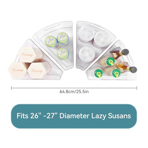 Oubonun Lazy Susan Organizers Set of 4, 10.2”x 9.4”x 4” Plastic Transparent Kitchen Cabinet Storage Bins with Handle, 4" Deep Container, 1/8 Wedge - Food Safe, without BPA - Image 2