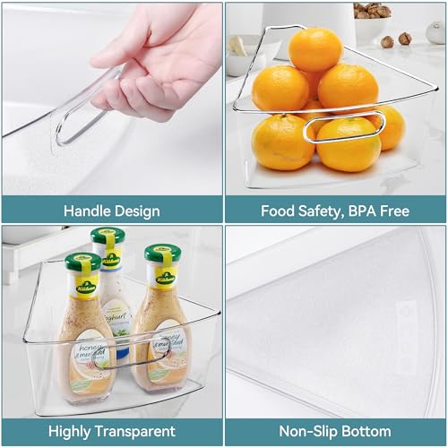 Oubonun Lazy Susan Organizers Set of 4, 10.2”x 9.4”x 4” Plastic Transparent Kitchen Cabinet Storage Bins with Handle, 4" Deep Container, 1/8 Wedge - Food Safe, without BPA - Image 4