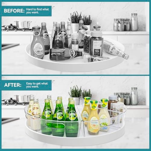 Oubonun Lazy Susan Organizers Set of 4, 10.2”x 9.4”x 4” Plastic Transparent Kitchen Cabinet Storage Bins with Handle, 4" Deep Container, 1/8 Wedge - Food Safe, without BPA - Image 3