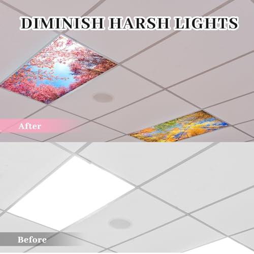ROCEEI Pack of 4 Fluorescent Light Covers for Ceiling Lights, 4 x 2 Ft, Magnetic Light Covers for Classroom Office Home School Ceiling Decor(Season) - Image 3