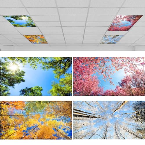 ROCEEI Pack of 4 Fluorescent Light Covers for Ceiling Lights, 4 x 2 Ft, Magnetic Light Covers for Classroom Office Home School Ceiling Decor(Season) - Image 1