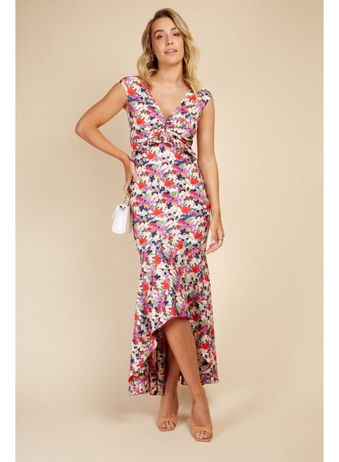 Little Mistress فستان ماكسي بنقشة زهور على شكل ذيل السمكة - Image 3