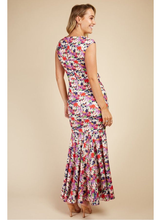 Little Mistress فستان ماكسي بنقشة زهور على شكل ذيل السمكة - Image 4