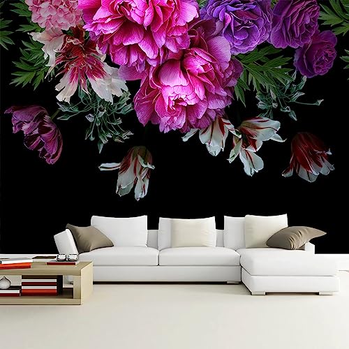 WFBHUAPurple Peony Floral Wallpaper Mural Peel and Stick Large Self Adhesive Wall Mural for Living Room Bedroom 137x100 - Image 3