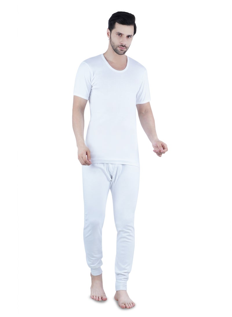 WHITE LEAF Men's U-Neck Undershirt Vest Half Sleeve 3PCS Pack – 100% Combed Cotton Breathable Comfortable Innerwear, White - Image 1
