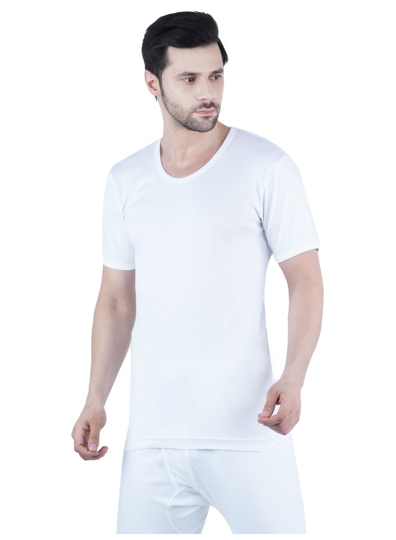 WHITE LEAF Men's U-Neck Undershirt Vest Half Sleeve 3PCS Pack – 100% Combed Cotton Breathable Comfortable Innerwear, White - Image 3