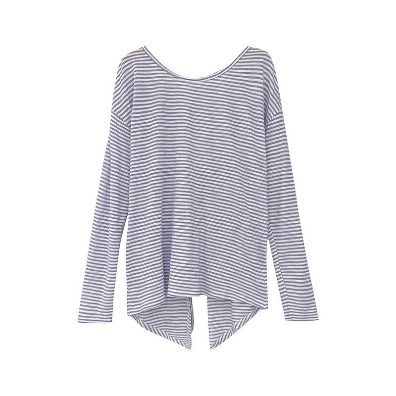 European Pure Sweet Spicy Backless Lace-Up Thin Long-Sleeved T-Shirt Women'S Summer Loose Striped Sunscreen Air Conditioning Blouse - Image 5