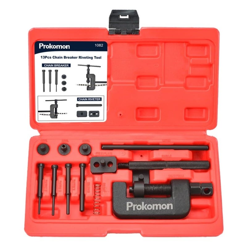 Prokomon 13 Pieces Chain Breaker Tool Kit ATV Bike Motorcycle Chain Rivet Tool Chain Link Removal Tool for Cam 25 to 630 Chains