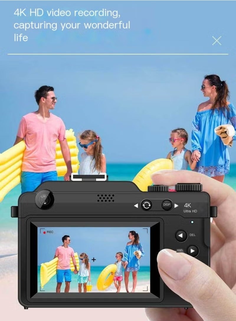 Digital Video Camera, 48MP 4k High Definition Action Camera, Mirrorless Video Recording Camera, Portable Sports Camera For Videography And Photography, (1pc, Black)