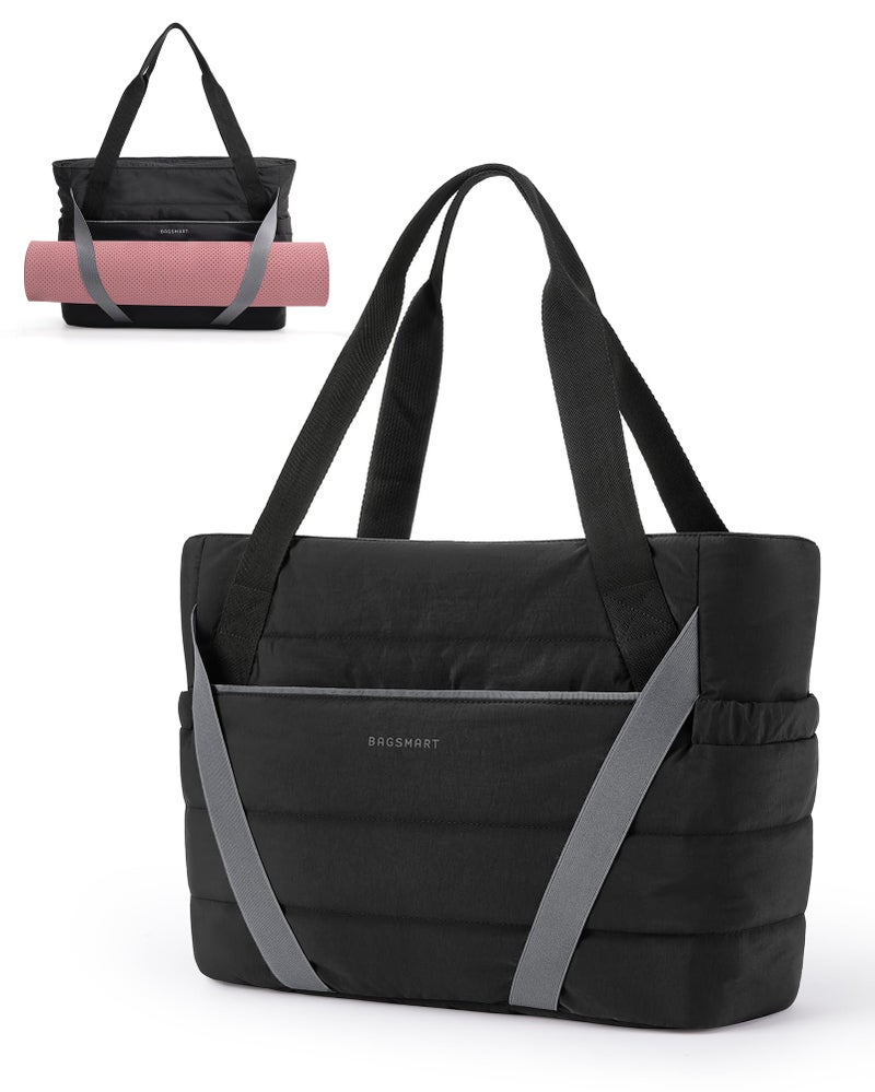 BAGSMART Tote Bag for Women with Zipper and Yoga Mat Straps Quilted Gym Tote for Travel Work Sport - Image 2
