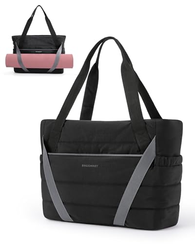 BAGSMART Tote Bag for Women with Zipper and Yoga Mat Straps Quilted Gym Tote for Travel Work Sport - Image 1