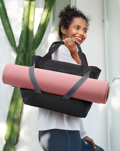 BAGSMART Tote Bag for Women with Zipper and Yoga Mat Straps Quilted Gym Tote for Travel Work Sport - Image 3
