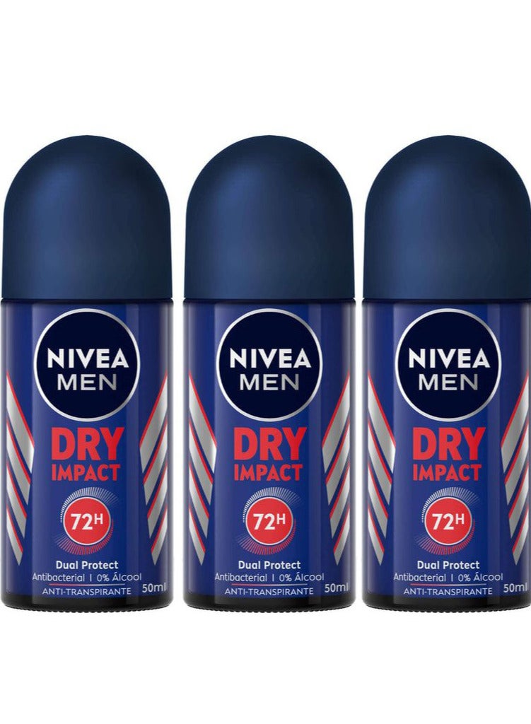 Nivea Pack Of 3 Nivea Men Dry Impact Deodorant 50ml - Image 1